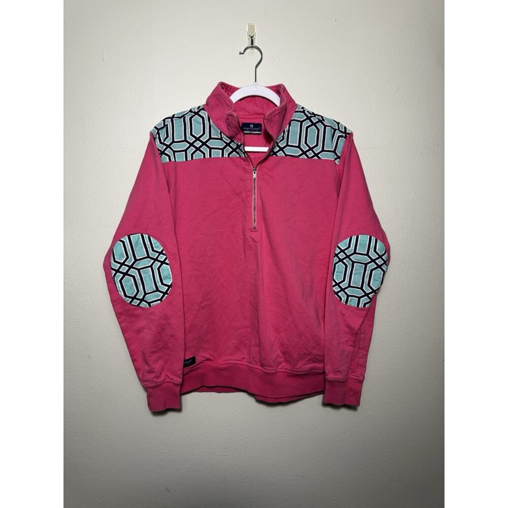 Womens Small Simply Southern Fleece Pullover 1/4 Zip Pink Teal Pattern